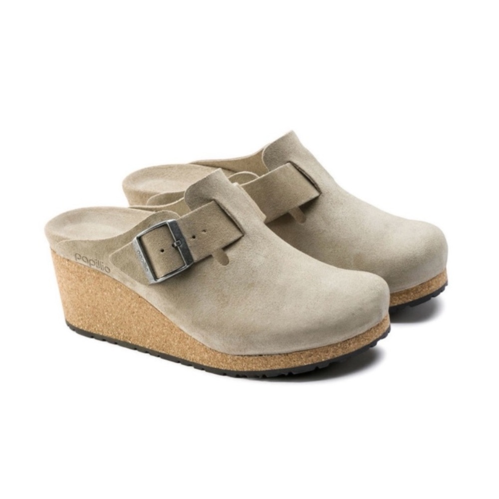 Papillio Women's Tan Suede Wedge Clogs